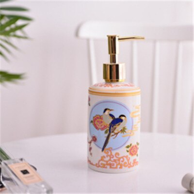 Set de accesorios de baño, dispensador de jabón de cerámica, soporte para cepillo de dientes y taza de gárgaras, platos de jabón, Lavatorio de flores y pájaros, juego de 5/6 piezas: Soap Dispenser