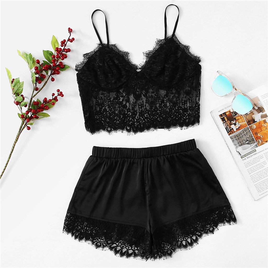 MIARHB Plus Size Lace Pajama For Women Nightwear Pyjama Female Ladies Lingerie Camisole Pants Sets pijama de mujer Strapless J60