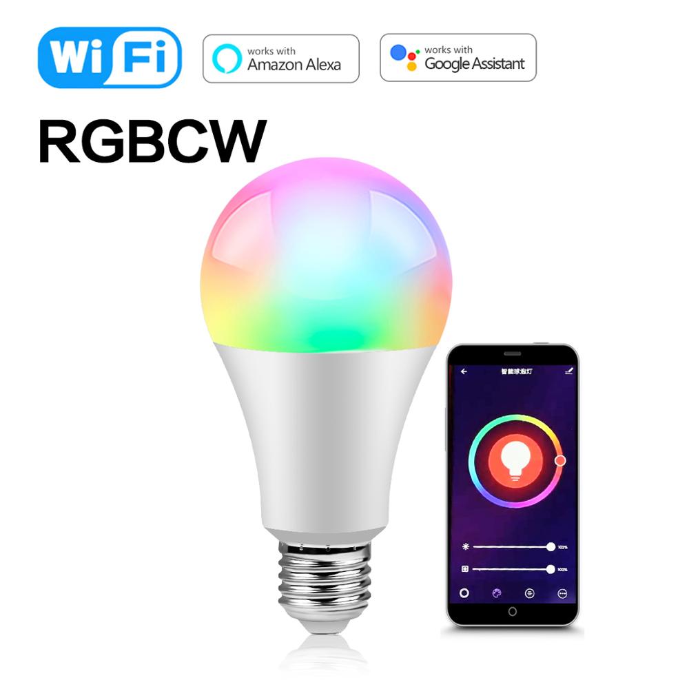 Tuya app 15w wifi smart pære  e27 rgb led lampe dæmpbar bluetooth magisk pære  ac85v-265v kompatibel alexa og google home: Rgbcw wifi pære