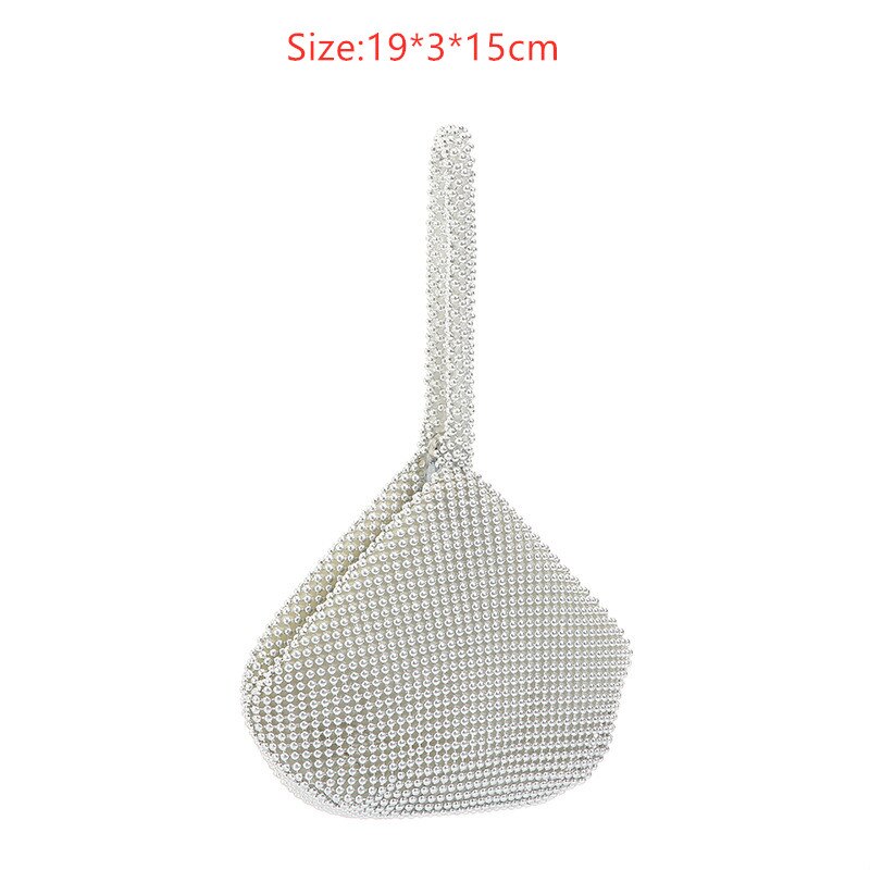 Strassbesetzte damen-clutch aus metall, abendtasche, diamant-handtasche für partys, metallic-stil, auch als hochzeitstasche geeignet, 5 farben, perlenbesatz: Großes silber