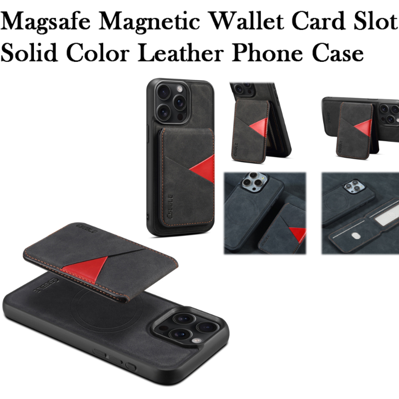 Magsafe Magnetic Wireless Charging Wallet Card Slot Bracket Leather Phone Case For iPhone 16 Pro Max 14 13 15 Pro Max Back Cover