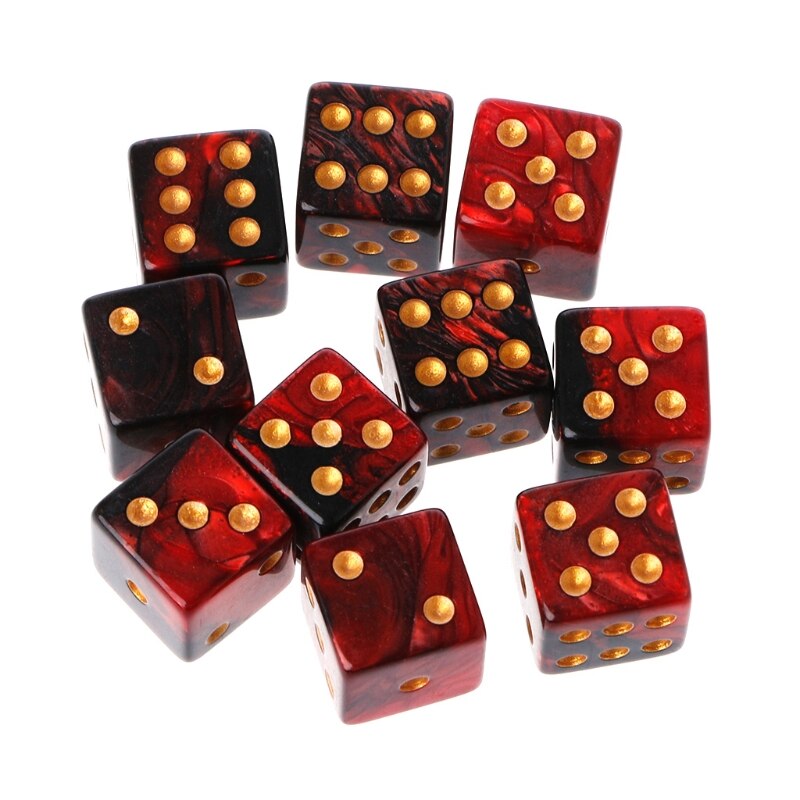 10Pcs 15Mm Multicolor Acryl Cube Dice Kralen Zes Zijden Draagbare Tafel Games Speelgoed Multi Zijden Dobbelstenen Voor Board game: Red and black