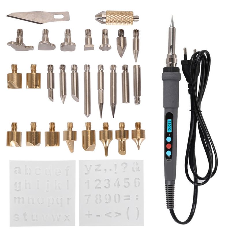 60W AC 220 Digital Display Wood Burning Soldering Irons Crafts Tools Pyrography Pen Machine Kit Set EU Plug 19QB
