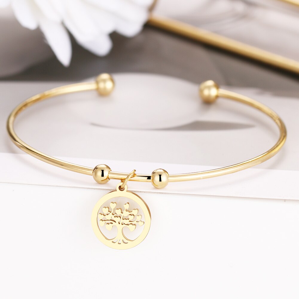 CACANA 316L acier inoxydable ouvert Bracelet couleur or coeur de la vie arbre Simple à la bijoux pour les femmes de fête de mariage