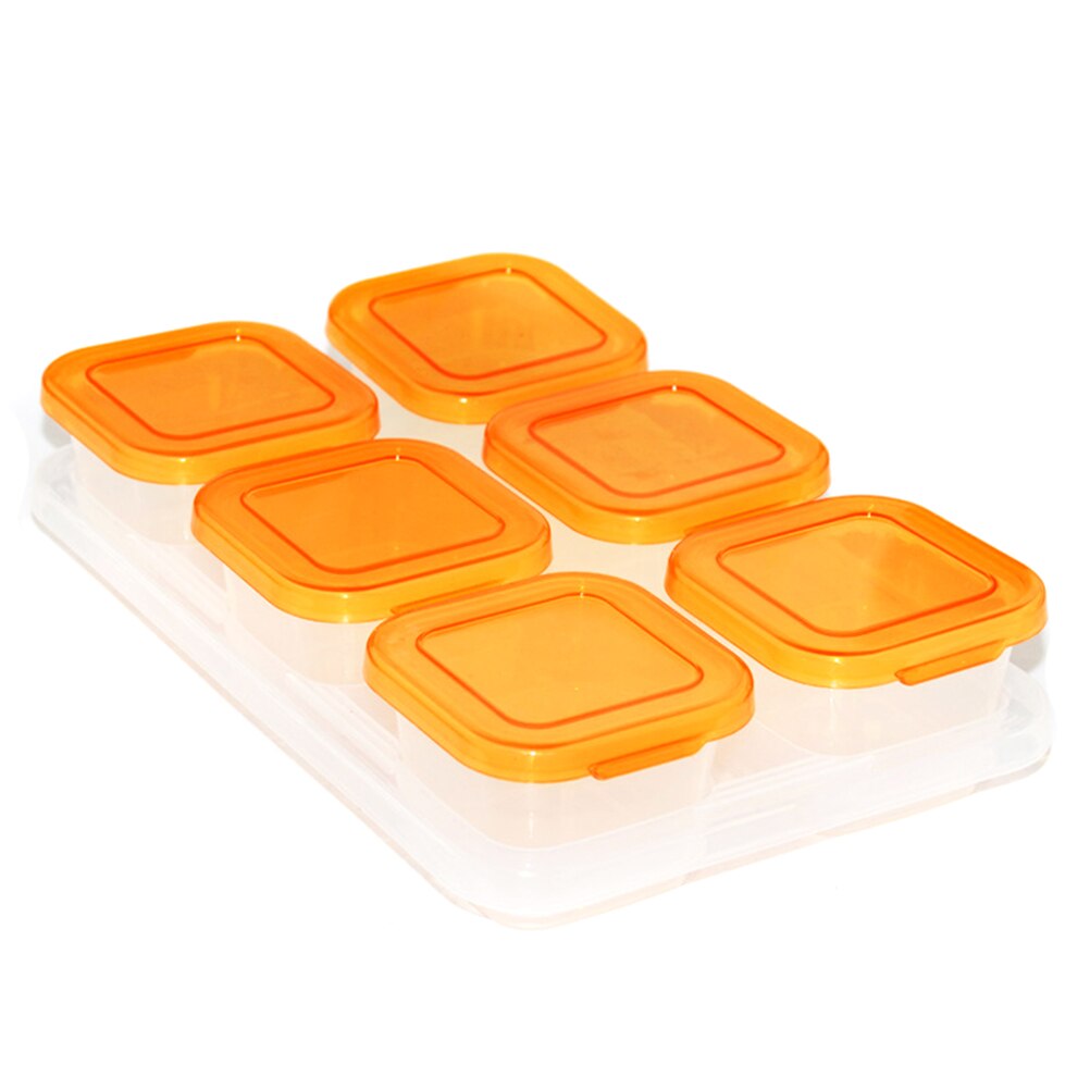 Babyblokke madopbevaringsbeholdere 6 gitter babymad frysebeholder med låg madopbevaring stabelbar forsegling sikker bærbar  #30: Orange