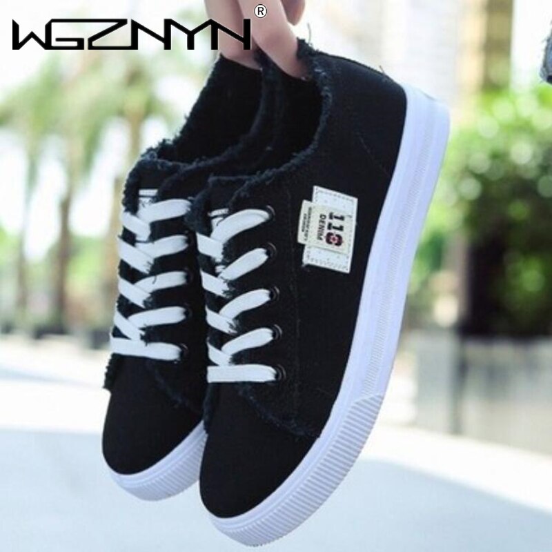 Canvas Schoenen Vrouw Sneakers Lace-Up Sneakers Voor Vrouwen Mode Denim Casual Sport Shoe Wit Trainers Zapatos mujer