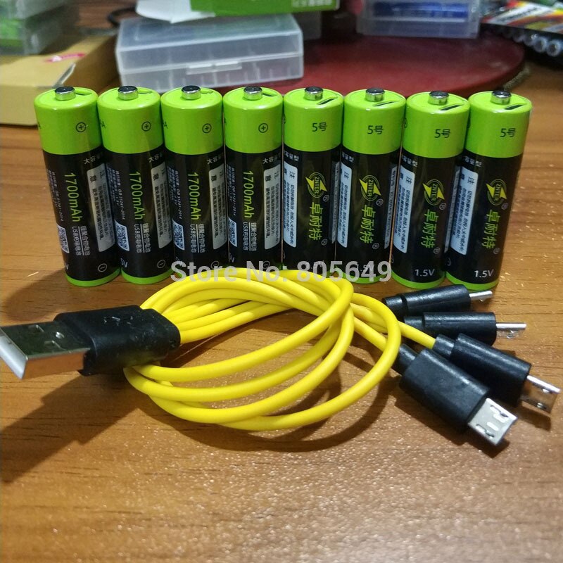 product ZNTER 1.5 V AA 1700 mAh li-polymeer li-po USB oplaadbare lithium li-ion usb batterij USB kabel pack