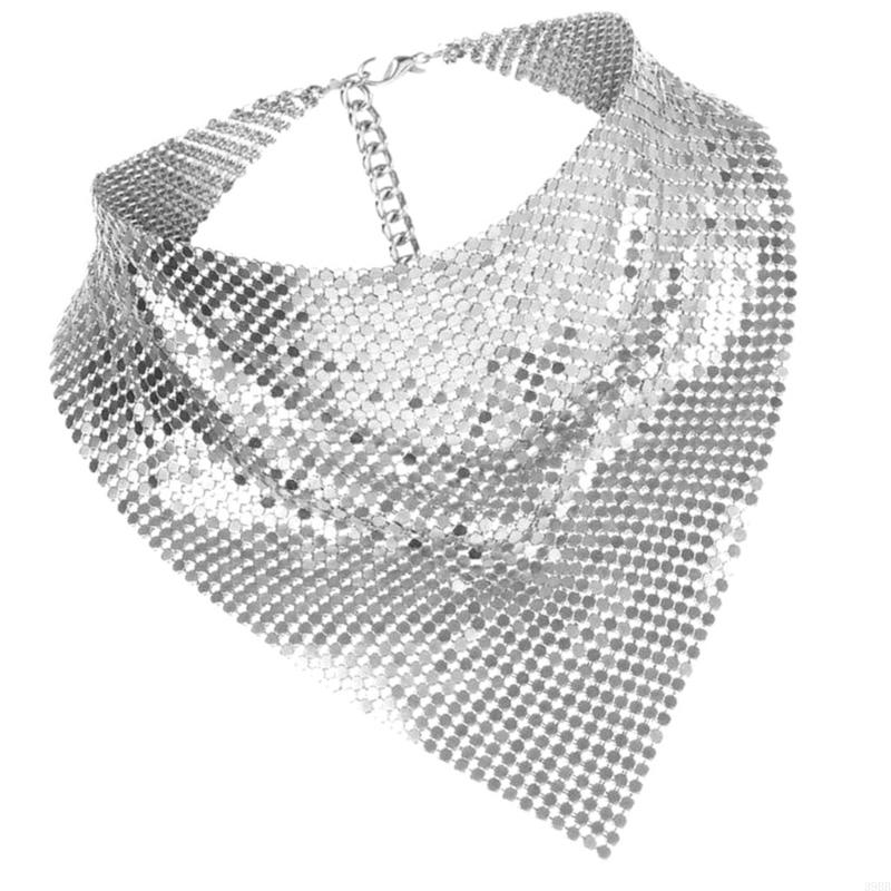 39BB Bufandas metálicas unisex para cuello Pañuelo brillante Bufanda para club Ropa para cuello