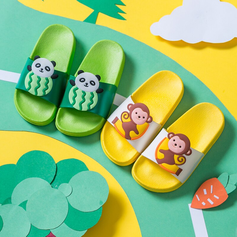 Summer Cute Watermelon Panda Children Slippers Cartoon Fruit Non-Slip Light Kids Shoes Home Indoor Slippers Boys Bathroom Shoes