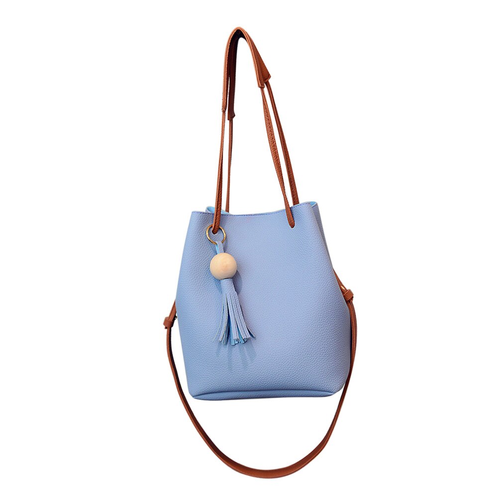 Vrouwen Pu Lederen Emmer Schoudertas Met Kleine Handtas Messenger Satchel Bag SCI88: Blauw