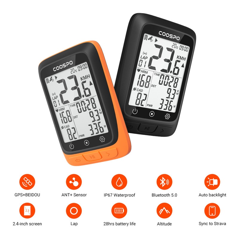 Coospo BC107 2.4Inch Gps Fietscomputer Ant + Sensor Compatibiliteit Draadloze Auto Backlight IP67 Fiets Snelheidsmeter Sync Om Strava