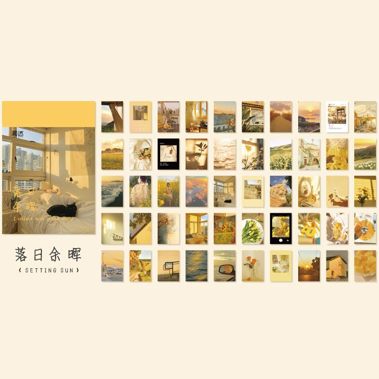 Yoofun 50 hojas de pinturas artísticas y paisajes naturales, pegatinas de papelería, libro, paisaje estético, bonito planificador de colección de recortes, diario: Naranja