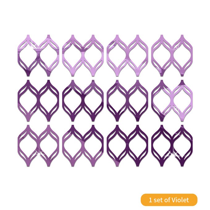 Pegatina de espejo de pared para decoración del hogar, papel tapiz de linterna de hueco para sala de estar, dormitorio, calcomanía de espejo acrílico, 12 unids/set por juego: Violet