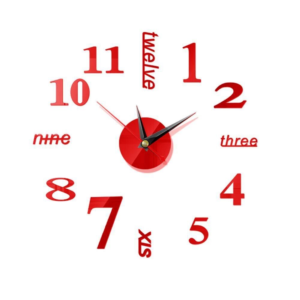 European style wall clock home diy3D stereo decoration clock acrylic digital mirror wall sticker wall clock: A