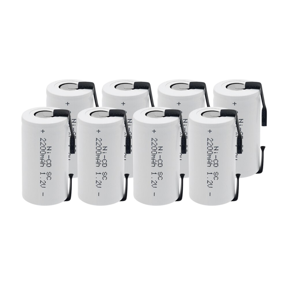 1-10Pcs 22*42mm Sub C SC Rechargeable Battery 1.2V 2200mAh NI-CD Batteries Cell With Welding Tabs For Electronic Tools: 8  Pieces