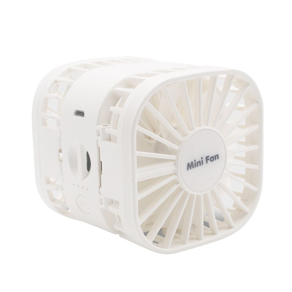 Dubbele Hoofden Elektrische Ventilator Zomer Draagbare Opvouwbare Handheld Desktop Verstelbare Ventilator Met 3 Gears Wind: white
