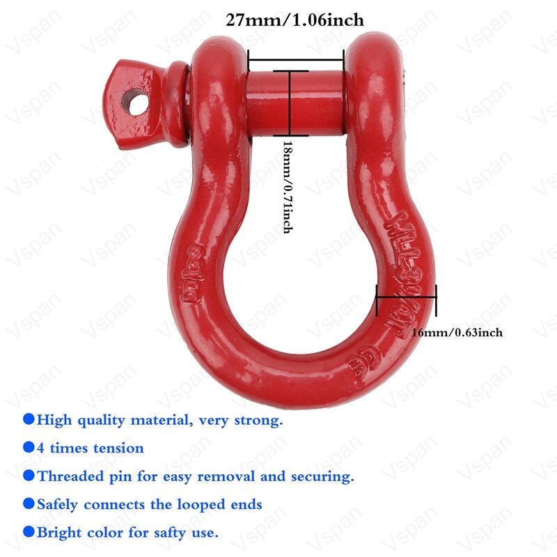 5/8 3.25t röd d ring bågskena skruv stift bil gaffel rigg passform för jeep wrangler atv utv utvinning 4wd offroad 4 x 4 tillbehör