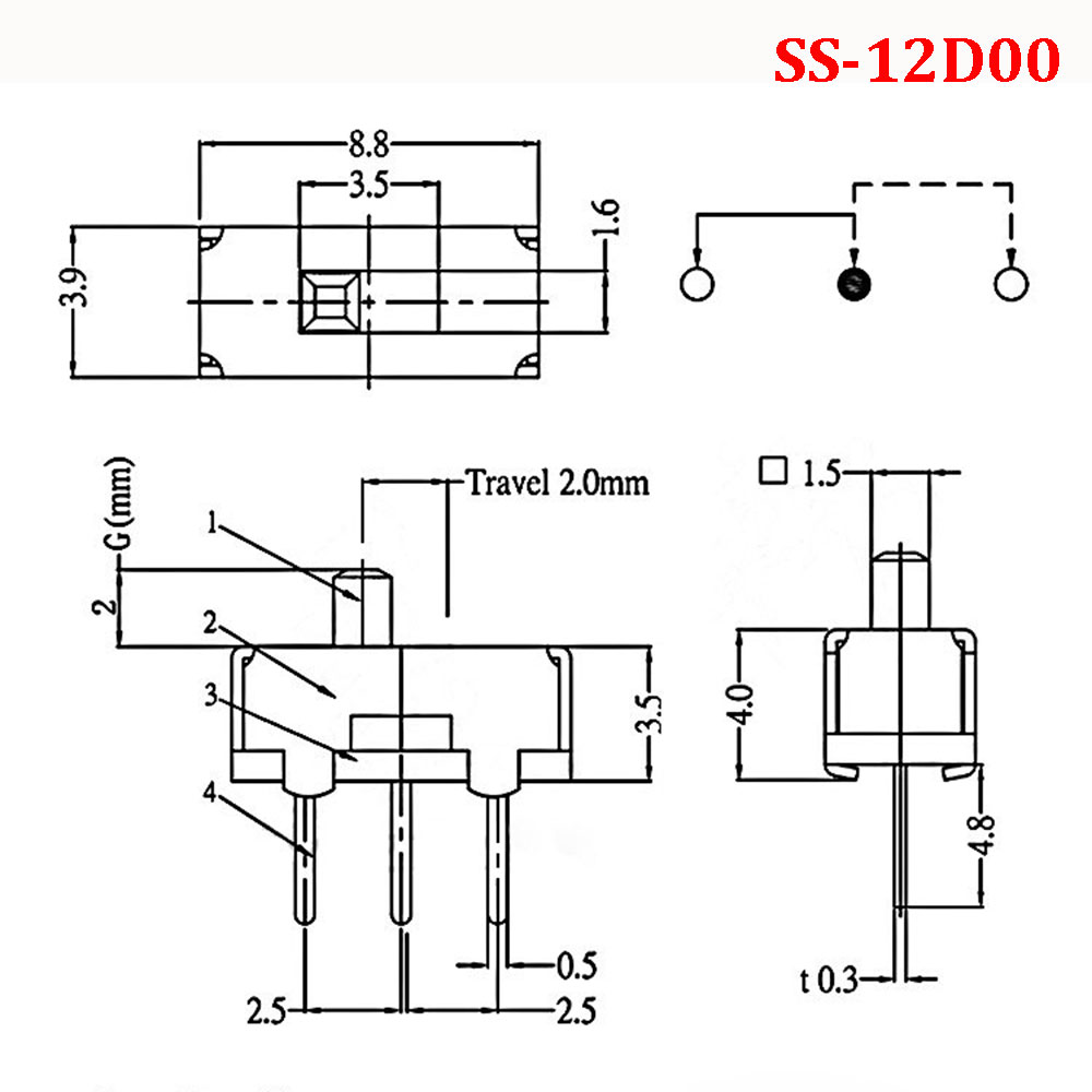 SS12D00-Mini Sliding Switch, 3Pin, 1P2T, 2 Positions, , Fist, 3mm, 4mm, 5mm, 6mm, micro Sliding Switch, 10/20/50pcs
