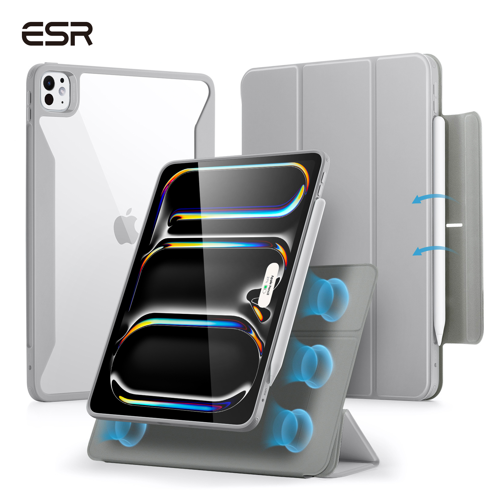 ESR voor iPad Air 13/11 inch hoesje (2025/2024) M3/M2 met potloodhouder verticale standaard verwijderbare magnetische hoes voor Air 5/4