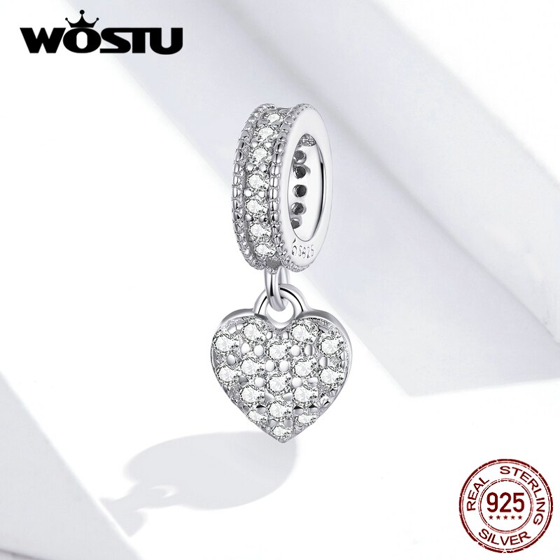 Wostu 眩しいジルコンスターチャーム 925 スターリングシルバー光沢のあるスタービーズペンダントフィットオリジナルブレスレットウェディングジュエリーギフト CTC210