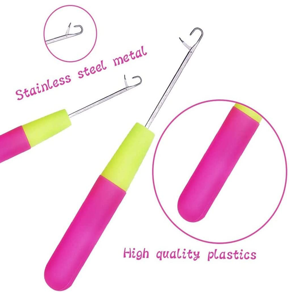 Herramienta de gancho de pestillo, ganchos de agujas de ganchillo, Kit de agujas de gancho de pestillo de plástico, gancho de pestillo doblado para fabricación de alfombras y cabello trenzado de ganchillo, 7/5 Uds.