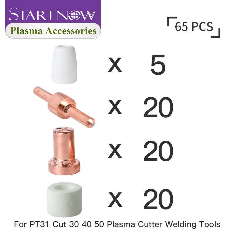 Startnow 65 st pt -31 plasmamunstyckesskärm långa elektroder shuntsatser för  pt31 plasma förbrukningsvaror  lg40 plasma brännare delar: 65 st