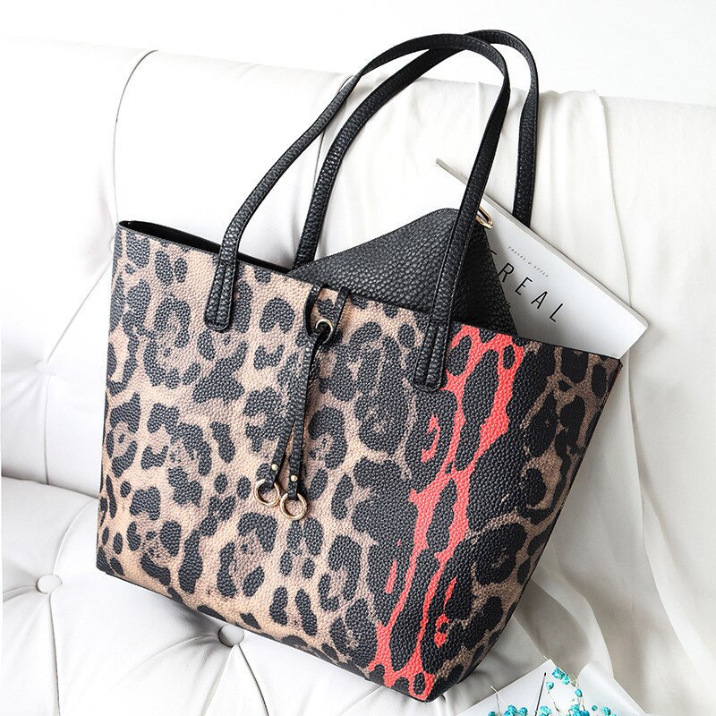 Conjunto LUCDO, bolso compuesto Vintage de para mujer, bolso de hombro de gran capacidad con de leopardo para mujer, bandolera de cuero para mujer