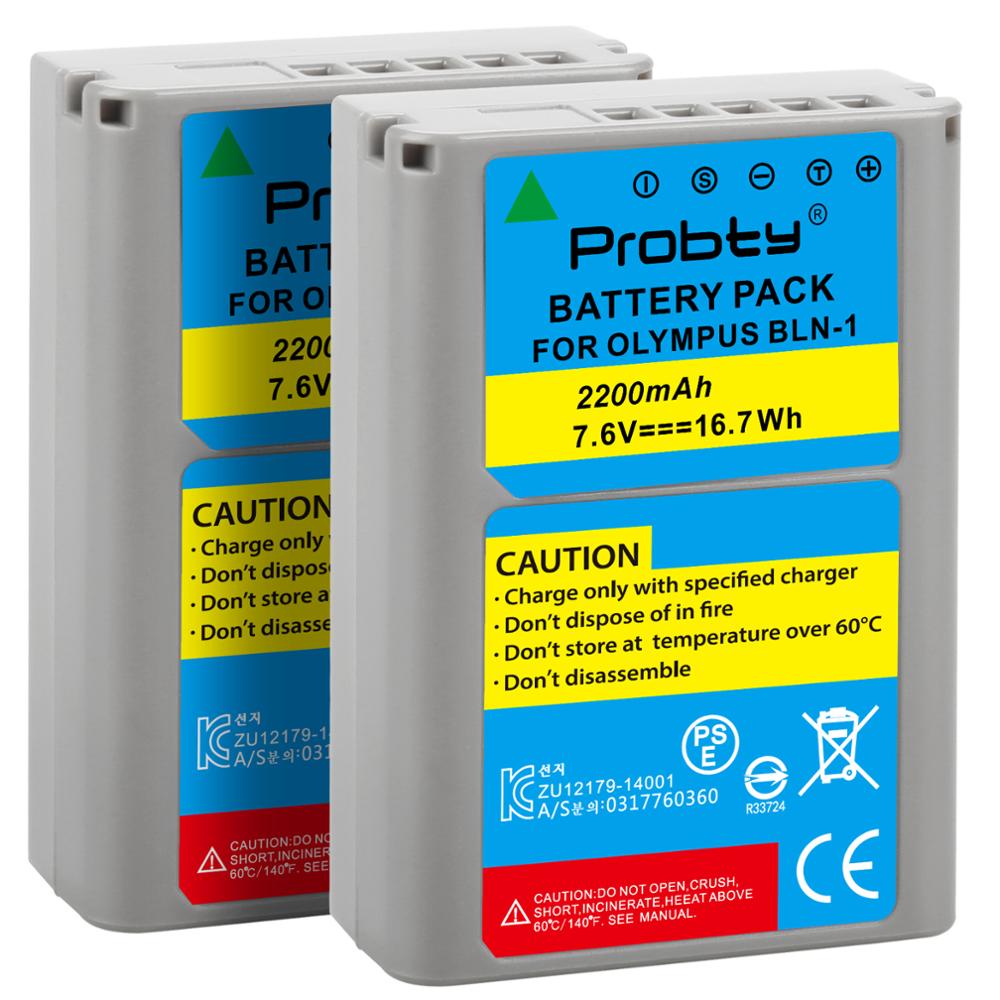 Batería de repuesto de 2200mAh BLN-1 BLN 1 PSBLN1 PS-BLN1 PS BLN-1, Cargador USB LCD de un solo canal para Olympus E-M5, OM-D E: 2 Pcs Battery