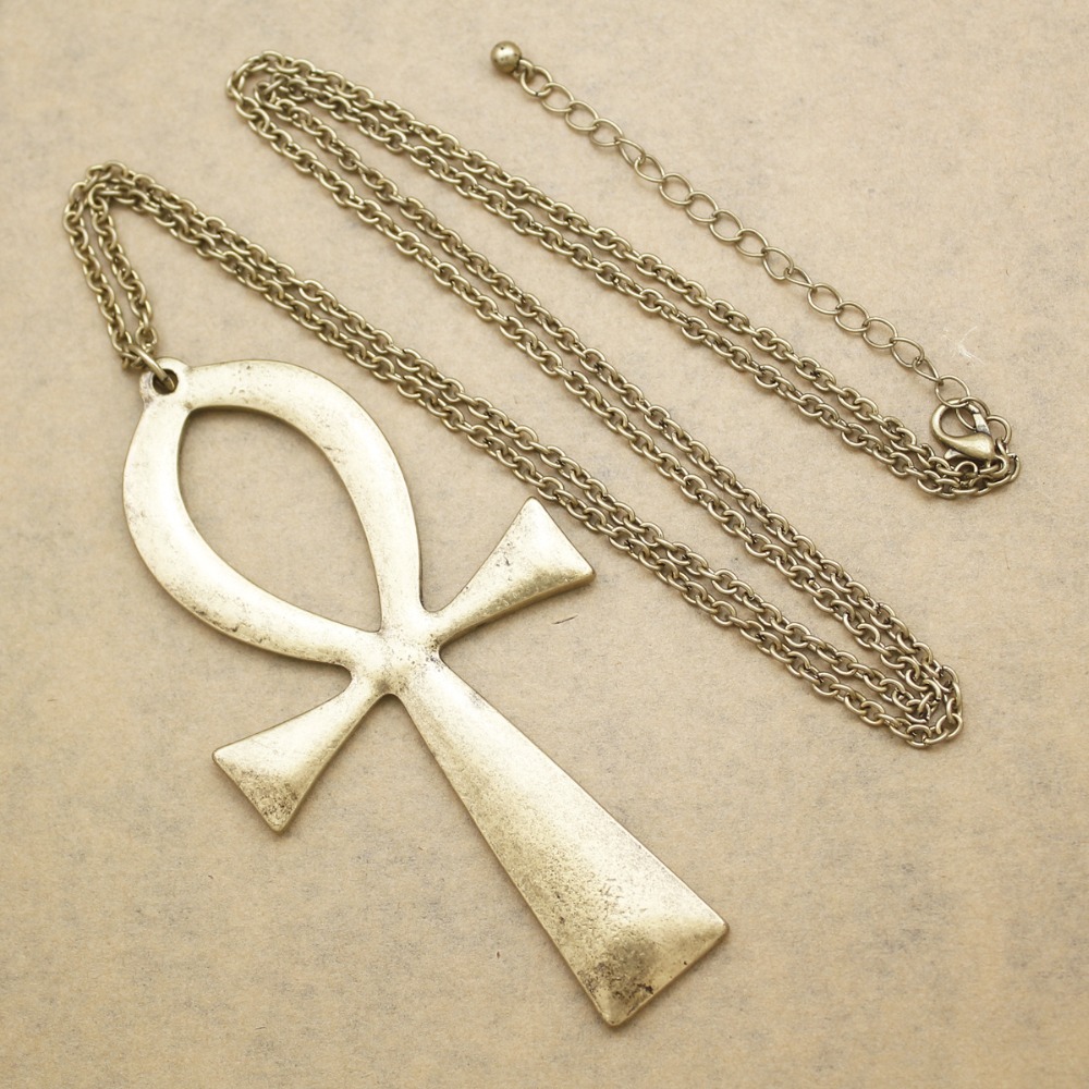 10x5cm Vintage Egyptian Life Big Ankh Cross Pendant Long Chain Necklace Jewelry Men and Women Accessories