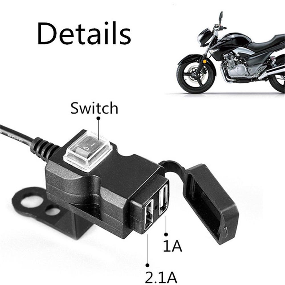 Dual USB Port 9-24V/9-90V 1A And 2.1A Waterproof Motorbike Motorcycle Handlebar Charger Adapter for Mobile Phone