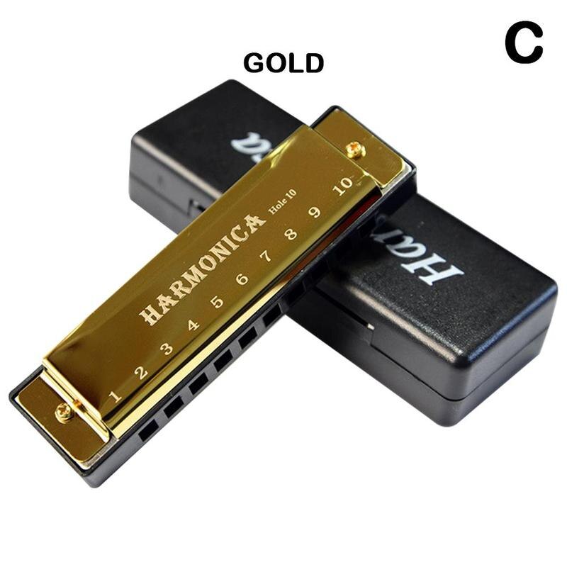 Armónica con núcleo de cobre de aleación de titanio para estudiantes, armónica con agujero en C, ideal para principiantes en Navidad, con 10 cajas, diámetro de almacenamiento de , 1 unidad, P7O8: gold