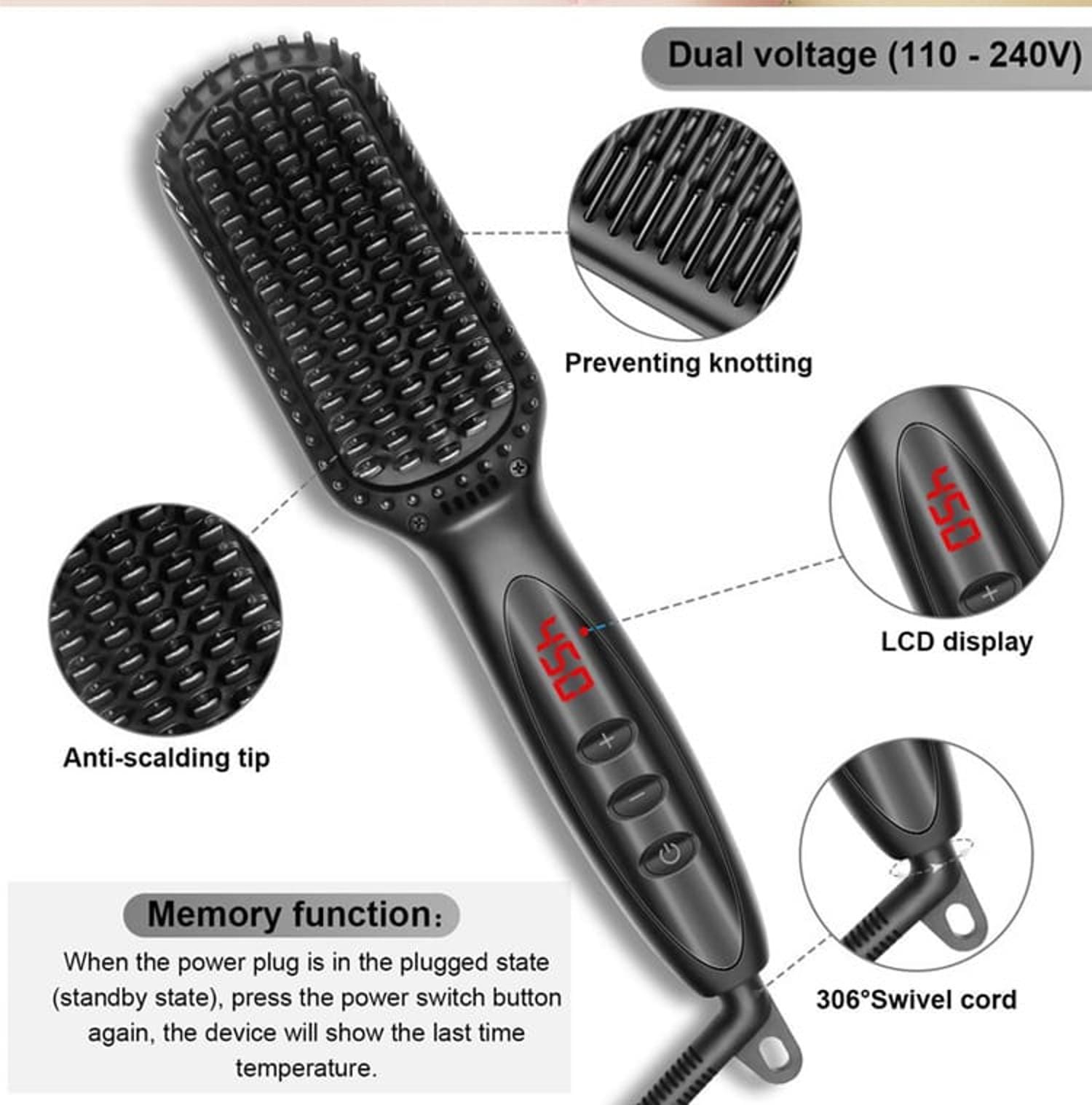 Cepillo alisador de pelo, hojas de peinado rápido, cabello liso, suave y brillante, reduce el frizz, adecuado para cabello ondulado, rizado y grueso