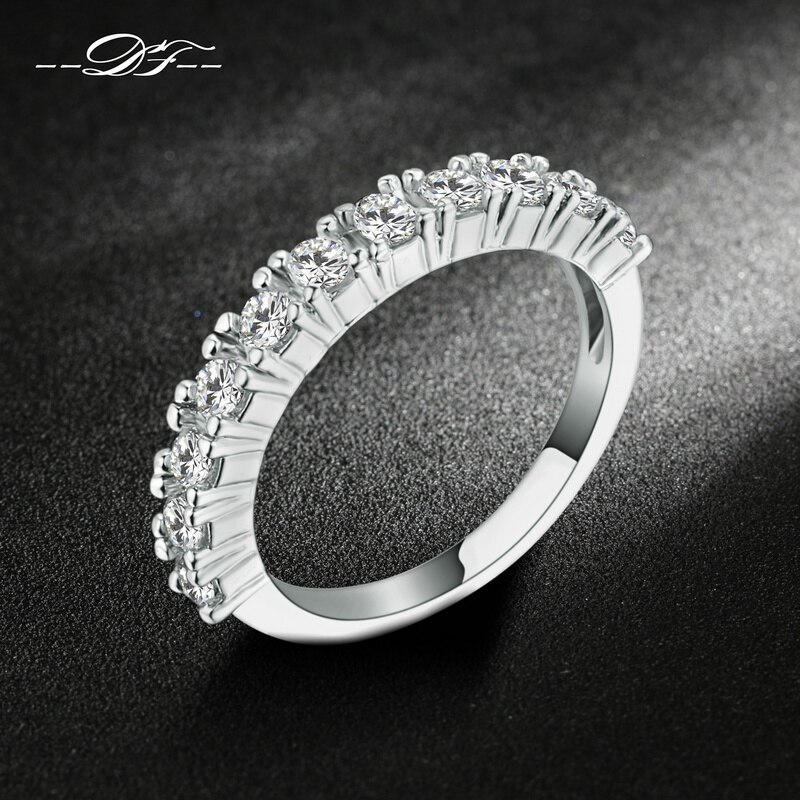 Luxury Silver Color Cubic Zirconia Half Circle Pave Finger Rings Wedding&Engagement Ring Jewelry For Women DFR589