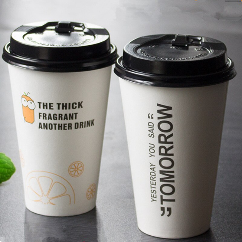 50pcs wit dikke koude en warme drank kartonnen beker 300ml 400ml 500ml carton wegwerp koffie melk thee cup wtih deksel