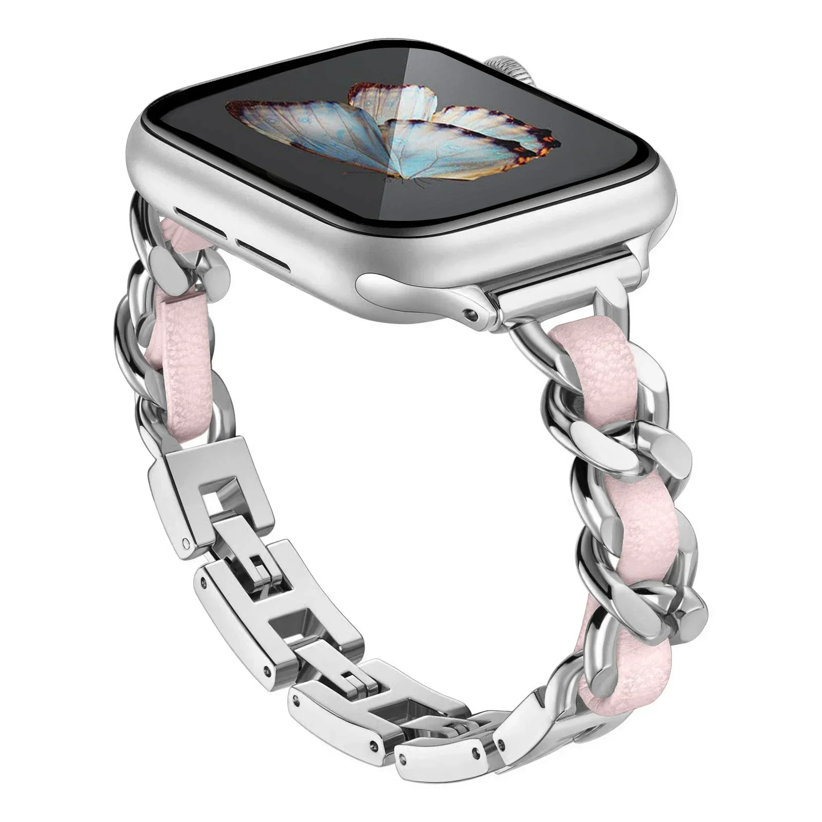 Stainless Steel Strap for Apple Watch Band 49mm 38mm 42mm 40mm 44mm Metal Bracelet iWatch Series 8 7 6 SE 5 4 3 2 1 ultra Strap: Violet Vert / 14mm