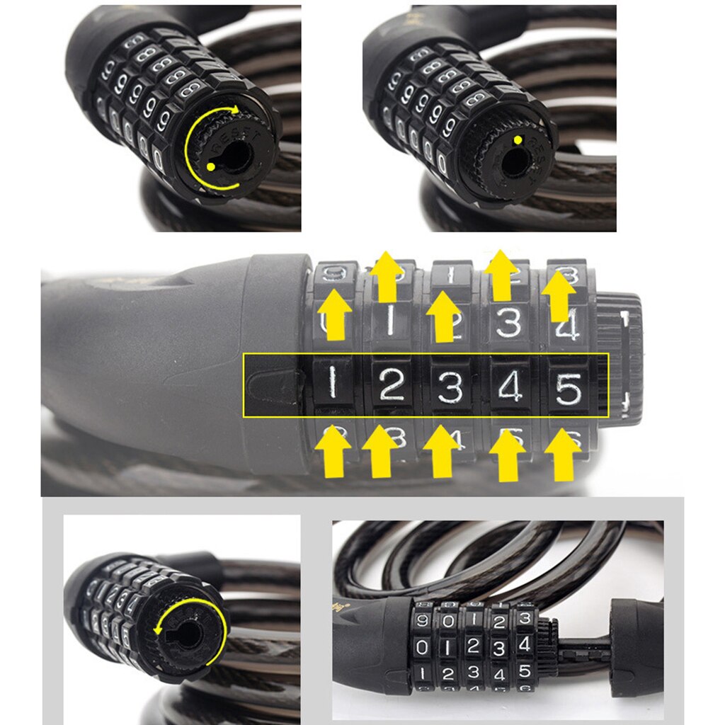 5 Digit Fietsslot Fiets Kabel Ketting Sloten Mtb Weg Mountainbike Code Combinatie Sterke Veilige Staal Cyclus Kabel lock