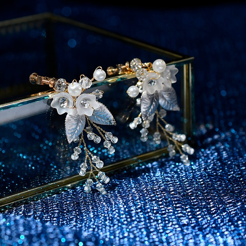 Delicate Bloemen Bruiloft Bruids Hoofdband Haar Wijnstok Bladgoud Hoofddeksel Hand Wired Vrouwen Haar Tiara Accessoires