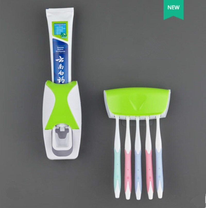 Automatische Zahnpasta Spender Zauberstab Montieren Staub-nachweisen Zahnbürste Halfter Zauberstab Halterung Lagerung Gestell Badezimmer Zubehör einstellen Presse: Grün