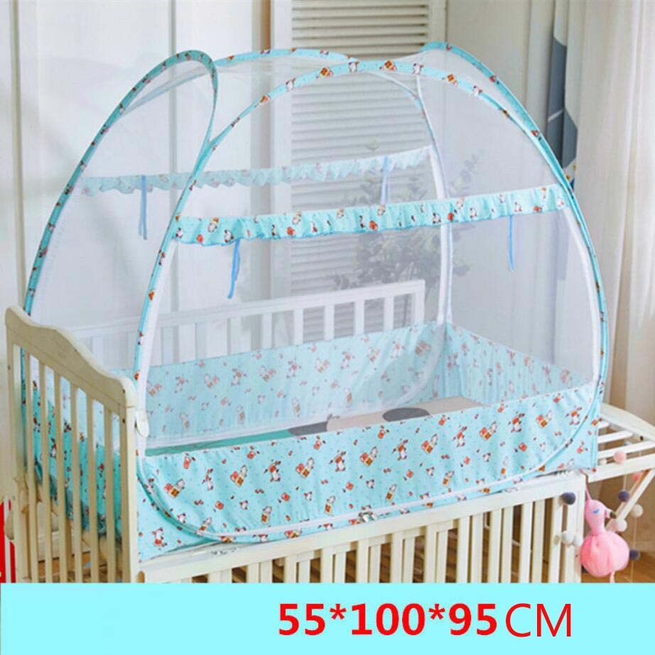 Baby Mosquito Net Infant Anti-Fall Crib Tent 2 Sizes Portable Yurt Mosquito Netting Summer Infant Bed Anti-mosquito Tent Canopy: Light Blue-55x100cm