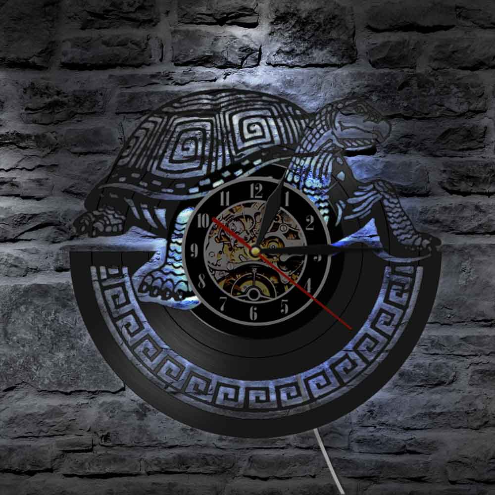 Sea Turtle Vinyl Record Wall Clock Steampunk LED Wall Clock Ornament Gear Cogs Decor Wall Watch Time Clock Animal Lover