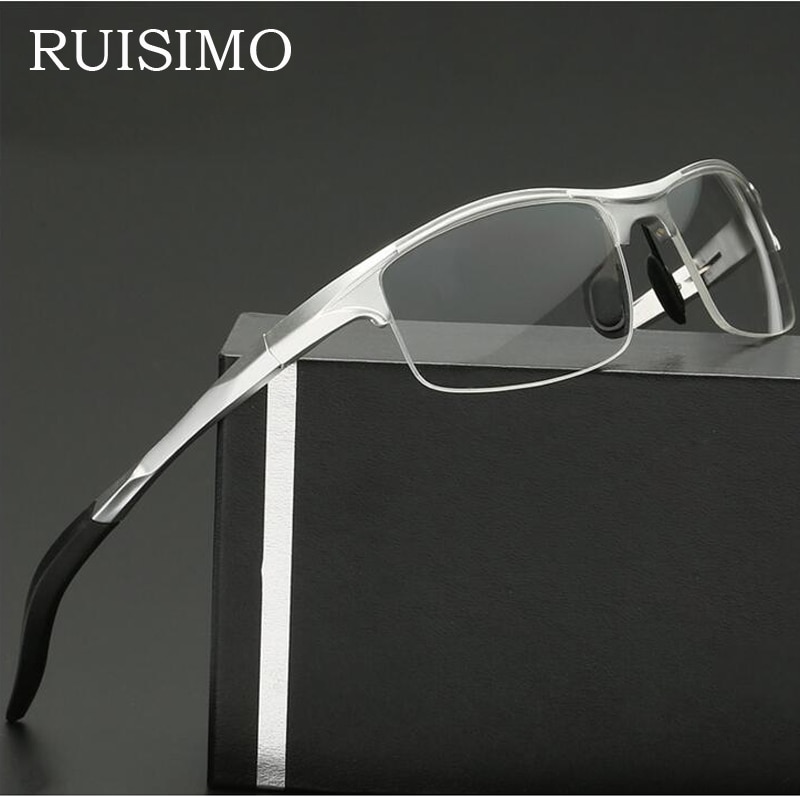 Gafas de aluminio para hombre y mujer, lentes de miopía a la , marco de ordenador óptico, de , liso, retro