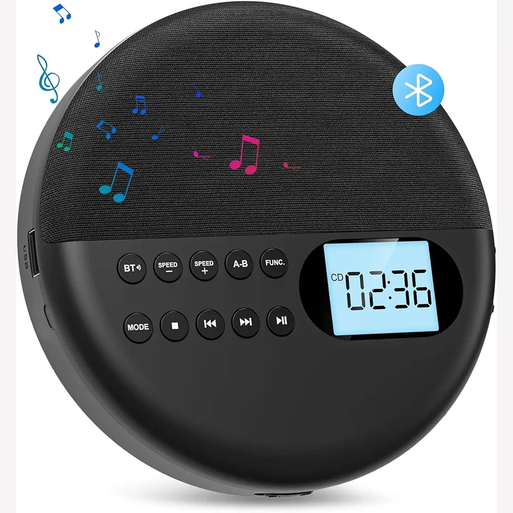 Multifunctional cd player, rechargeable two-way bluetooth, 5,0 built-in speakers, usb playback, hifi music on-the-go, shockproof: Default Title