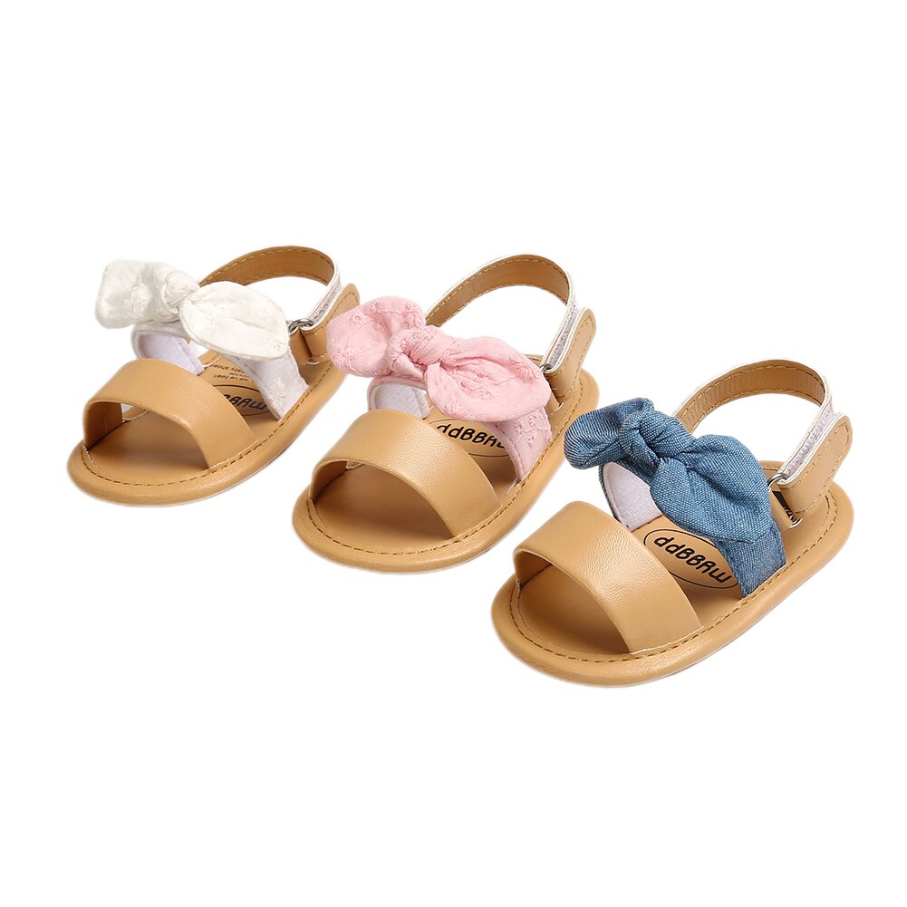 Baby Girls Bow Knot Sandals Shoes Newborn Infant Girl Summer Non-slip PU Breathable Toddler Flat Shoes 0-18M