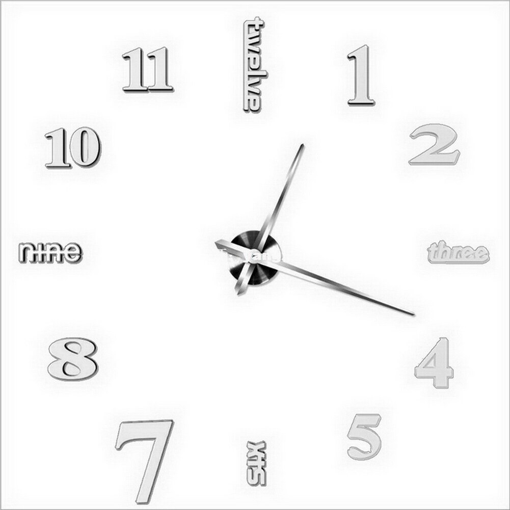 3d spiegel stille klok diy digitale klok woonkamer slaapkamer decoratie  tp899: Zilveren zilveren naald