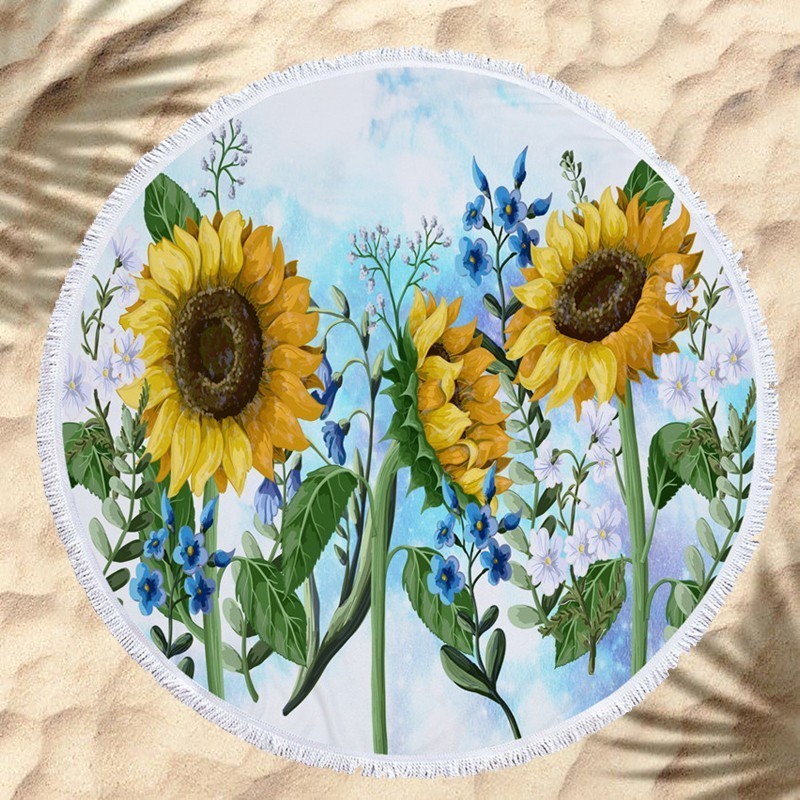 Sunflower Microfiber Round Beach Towel Thick Shower Bath Towels Circle Swim Mat With Tassel Toalla De Playa Serviette De Plage