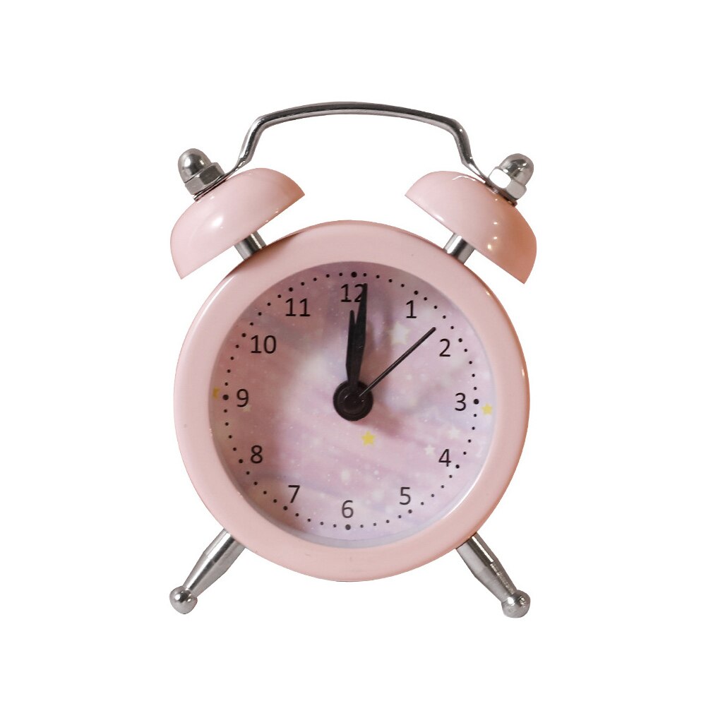 Cute Kids Clock Cartoon Alarm Clocks Bedroom Bell Clock Table Wake Up Clock Children Christmas Birthday: Pink