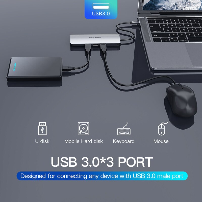 Ventie Thunderbolt 3 Dock Adapter Hub Usb C Naar Hdmi RJ45 Usb 3.0 Audio Video Splitter Voor Macbook Samsung Huawei usb C Adapter