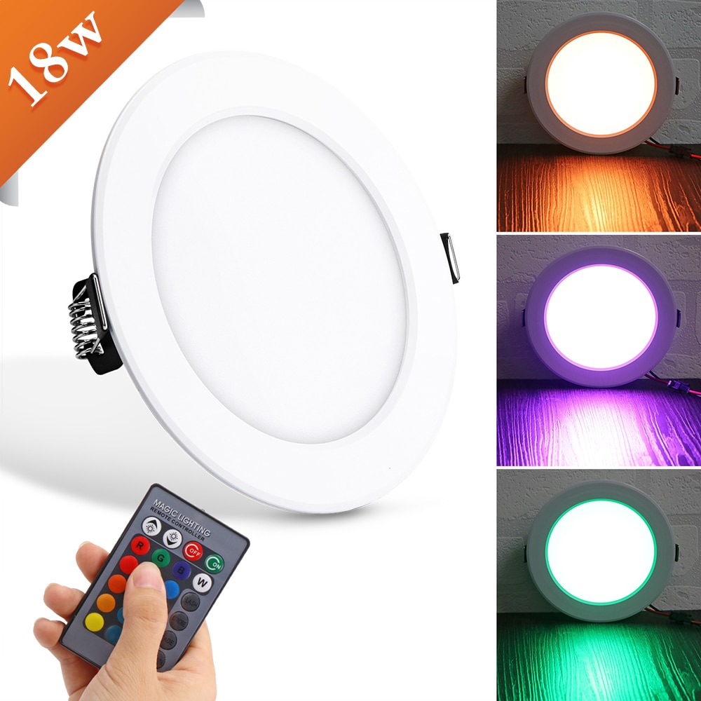 18W Round RGB LED Panel Light Concealed Recessed Ceiling Lamp Downlight with Remote Control AC 85-265V LED panel light: 02