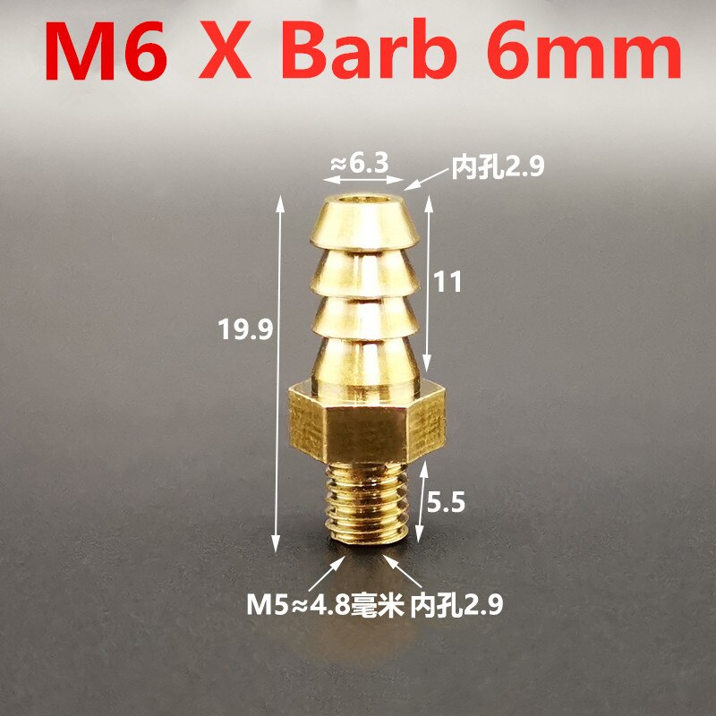 Mini pagode rørfittings hangevind  m5 m6 m8 messing 4 5 6 8 mm modhageslange læderrør luftrørsforbindelse: M6 to modhager 6mm