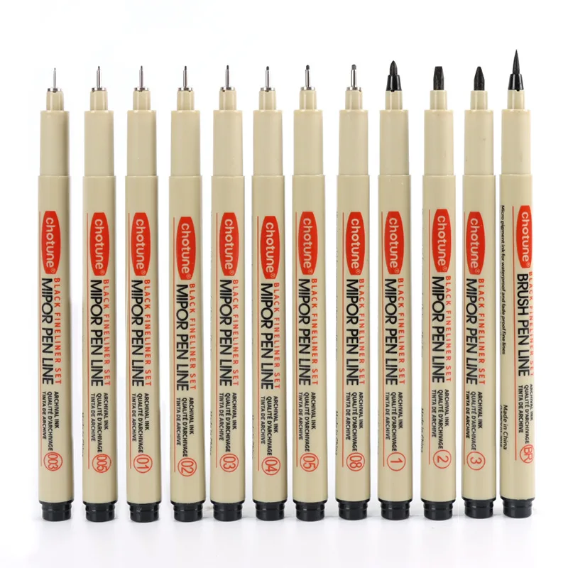3-12Pcs Pigment Liner Micron Drawing Pen Manga Pigma Ink Marker Pen Sketching Brush Set Hook Line Needle Pen Art Supplies